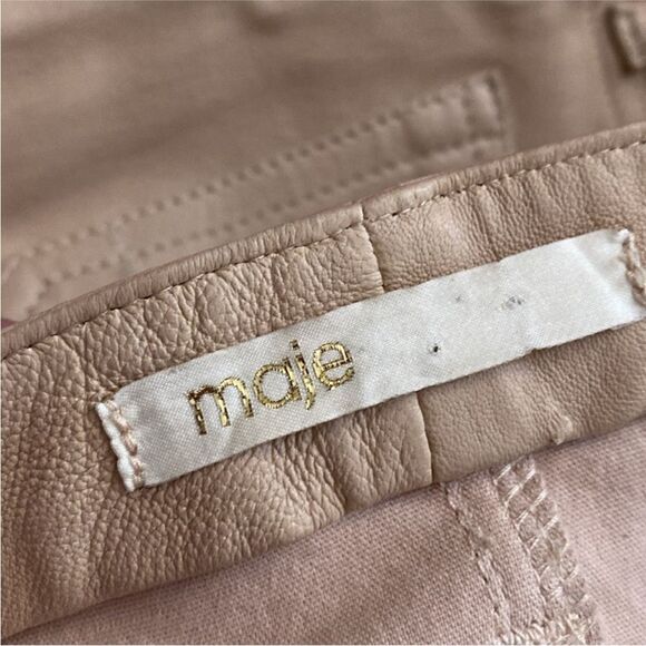 Maje genuine leather Stylish Tan Skinny stretchy Pants with Zipper Details, XS - Picture 10 of 10